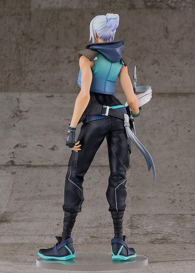 Rear full body view of Pop Up Parade SP Jett figure showing white hair bun, hood, and waist belt outfit details