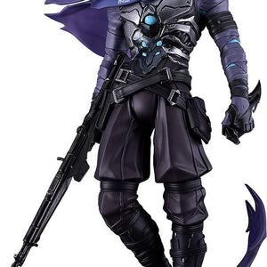 Full body shot of Omen from Valorant as a Pop Up Parade SP figure, featuring his hooded purple cloak and tactical armor.