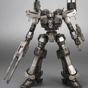 Straight eye-level front view of the Kotobukiya Variable Infinity series Crest CR-C90U3 model mech, displaying symmetric armor paneling, a shoulder multi-missile pod, and a railgun.