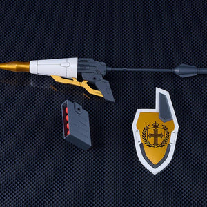 Unattached accessories for the Vector kit including the heavy projectile lance, golden shield, and missile pod.