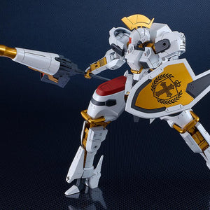 Action pose of the Vector Feyetoll Knight wielding a golden shield and projectile lance.