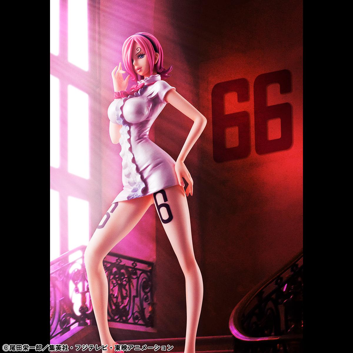 Thematic product image of the Reiju Vinsmoke figure standing against a red background with the Germa 66 logo.