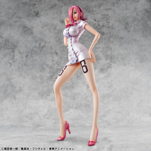 Full body shot of the Vinsmoke Reiju limited edition anime statue from the One Piece Whole Cake Island arc.
