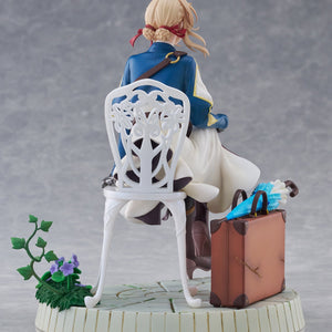 Rear view of Violet Evergarden DRESSTA figure showing the lattice design of the white chair and braided hair detail