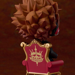 Rear view of the Vongola throne showing the golden family crest and the back of TsunaÕs spiky hair.