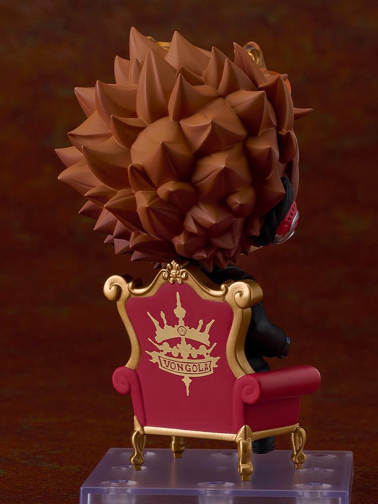 Rear view of the Vongola throne showing the golden family crest and the back of TsunaÕs spiky hair.