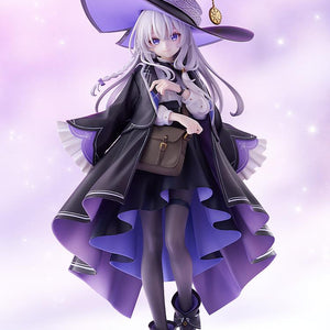 Full-body promotional display of the Elaina 1/7 scale figure posed against a magical glowing lavender background.