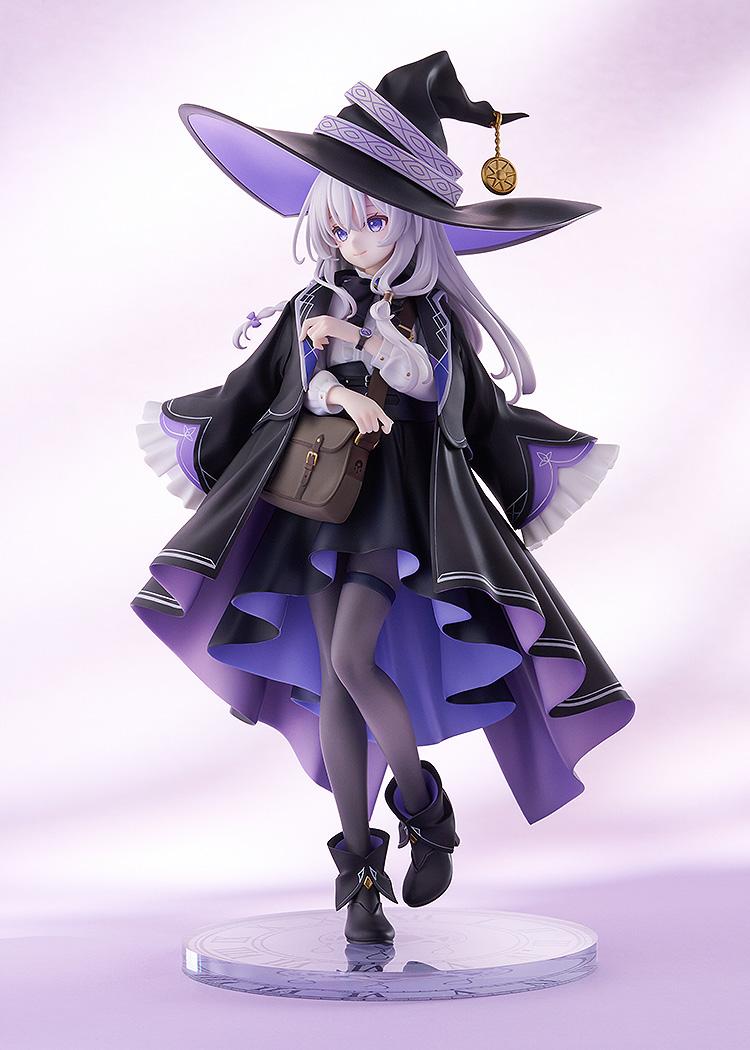 Three-quarter angle full-body shot of the Elaina scale figure showing outfit layers and brown satchel.