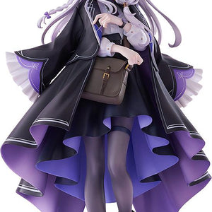 Full-body front studio view of the Wandering Witch: The Journey of Elaina 1/7 scale figure standing on a purple clock base against a white background.