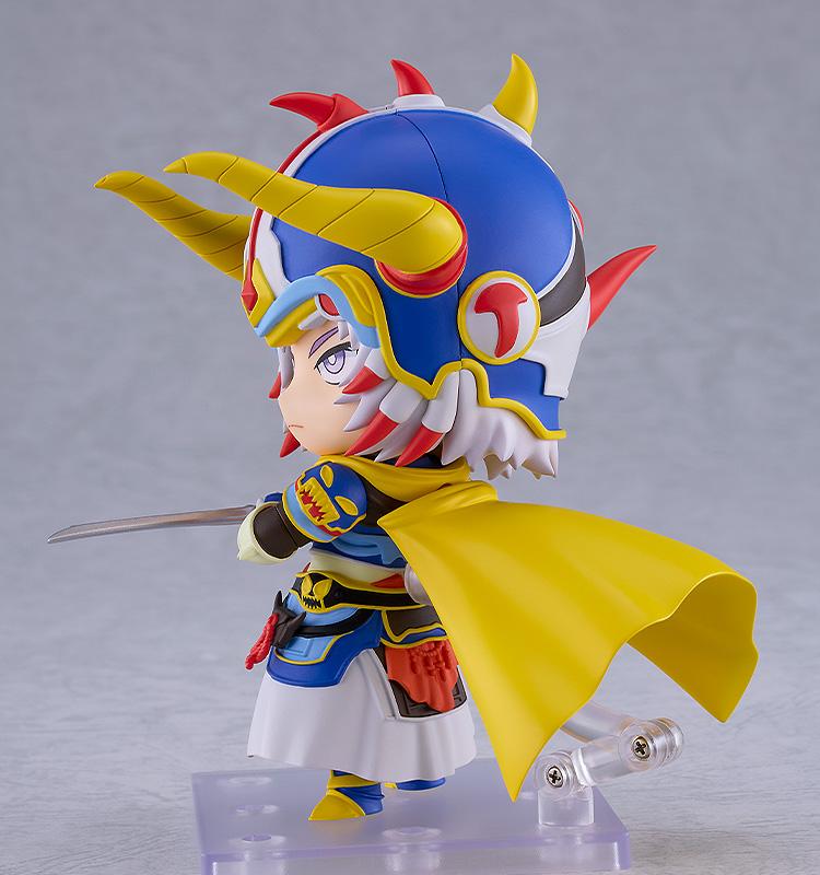 Side profile of the Warrior of Light Nendoroid highlighting the intricate helmet design and layered armor plates.