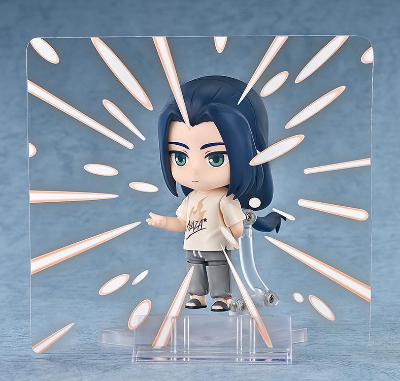 Wuxian Nendoroid figure displayed behind a clear speed-line impact effect sheet accessory on a clear stand.