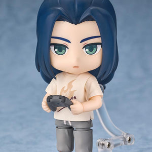 Front view of the Wuxian Nendoroid figure holding a grey video game controller accessory with both hands.