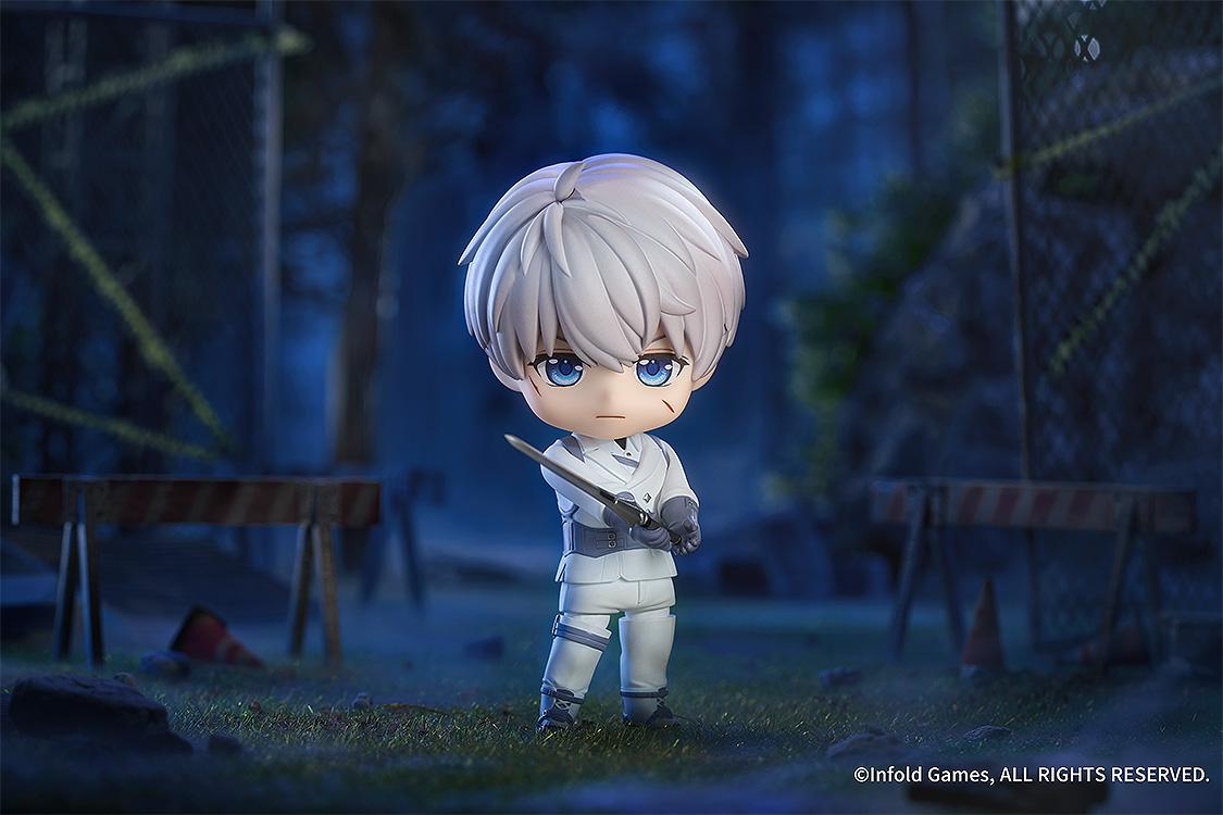 Serious expression Xavier Nendoroid in a dynamic combat pose with his silver sword.