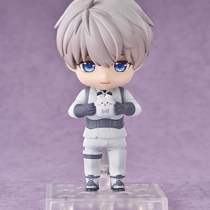 Studio shot of Xavier Nendoroid holding the Bunbun accessory with both hands.