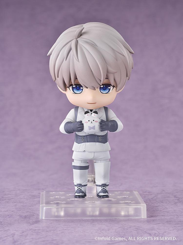 Studio shot of Xavier Nendoroid holding the Bunbun accessory with both hands.