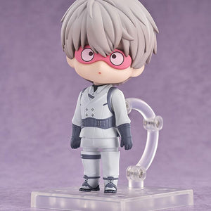 Love and Deepspace Xavier Nendoroid wearing the iconic pink sleep mask with googly eyes.