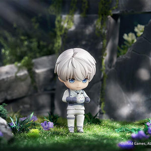Love and Deepspace Xavier Nendoroid holding his signature white Bunbun plush.
