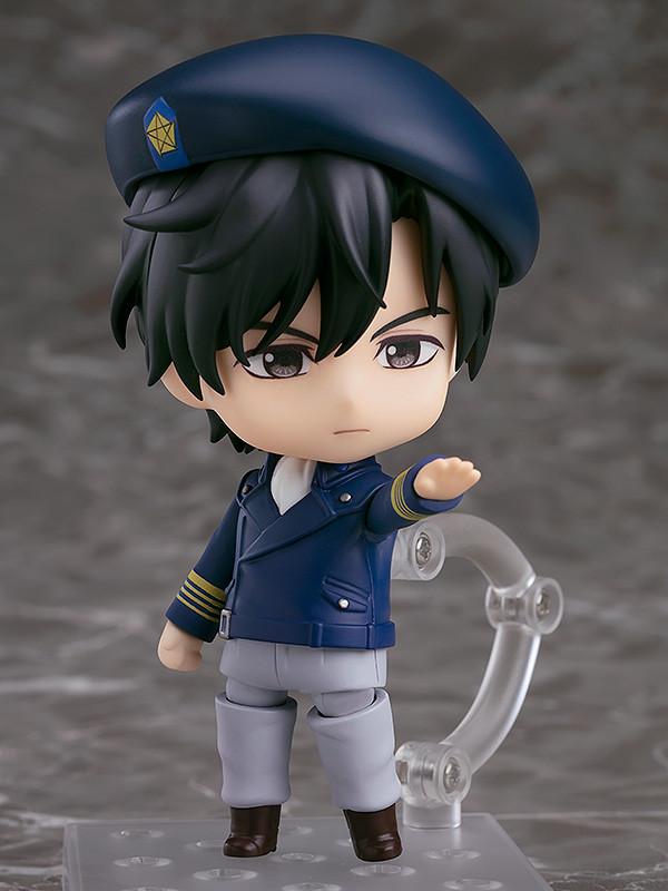 Yang Wen-li Nendoroid in a serious tactical pose pointing forward, capturing his role as a magician tactician.