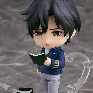 Yang Wen-li Nendoroid without his hat, holding an open book accessory to show his love for history.