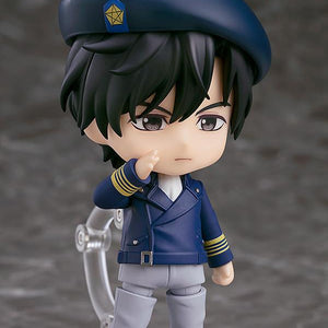 Legend of the Galactic Heroes Yang Wen-li Nendoroid performing a military salute in his blue uniform.