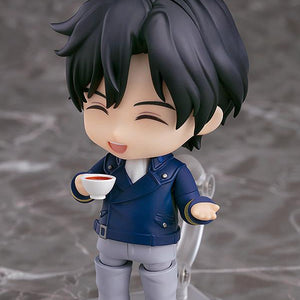 Smiling face plate for Yang Wen-li Nendoroid holding a cup of tea, representing a peaceful casual scene.