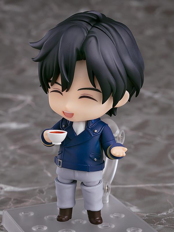 Smiling face plate for Yang Wen-li Nendoroid holding a cup of tea, representing a peaceful casual scene.
