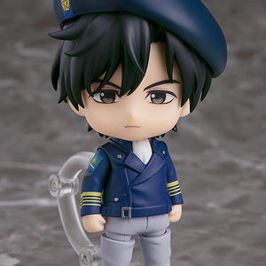 Yang Wen-li Nendoroid standing on a clear base with his standard neutral expression and admiral hat.