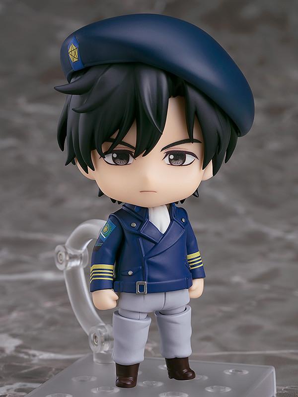 Yang Wen-li Nendoroid standing on a clear base with his standard neutral expression and admiral hat.