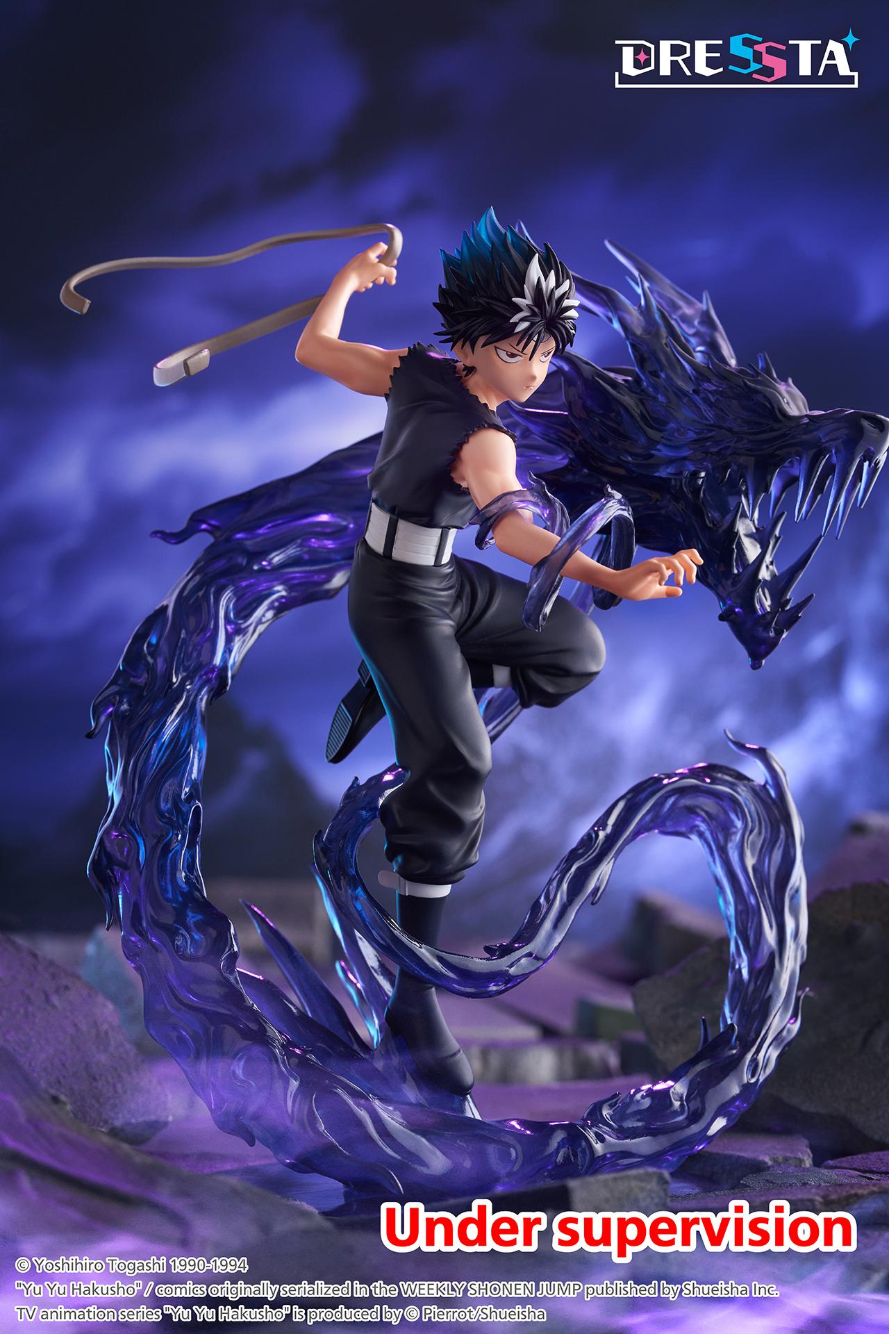 Three-quarter view of Hiei unleashing Dragon of the Darkness Flame against a dramatic diorama backdrop.