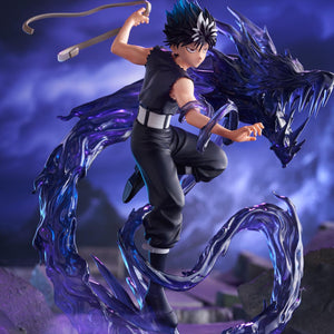 Three-quarter view of Hiei unleashing Dragon of the Darkness Flame against a dramatic diorama backdrop.