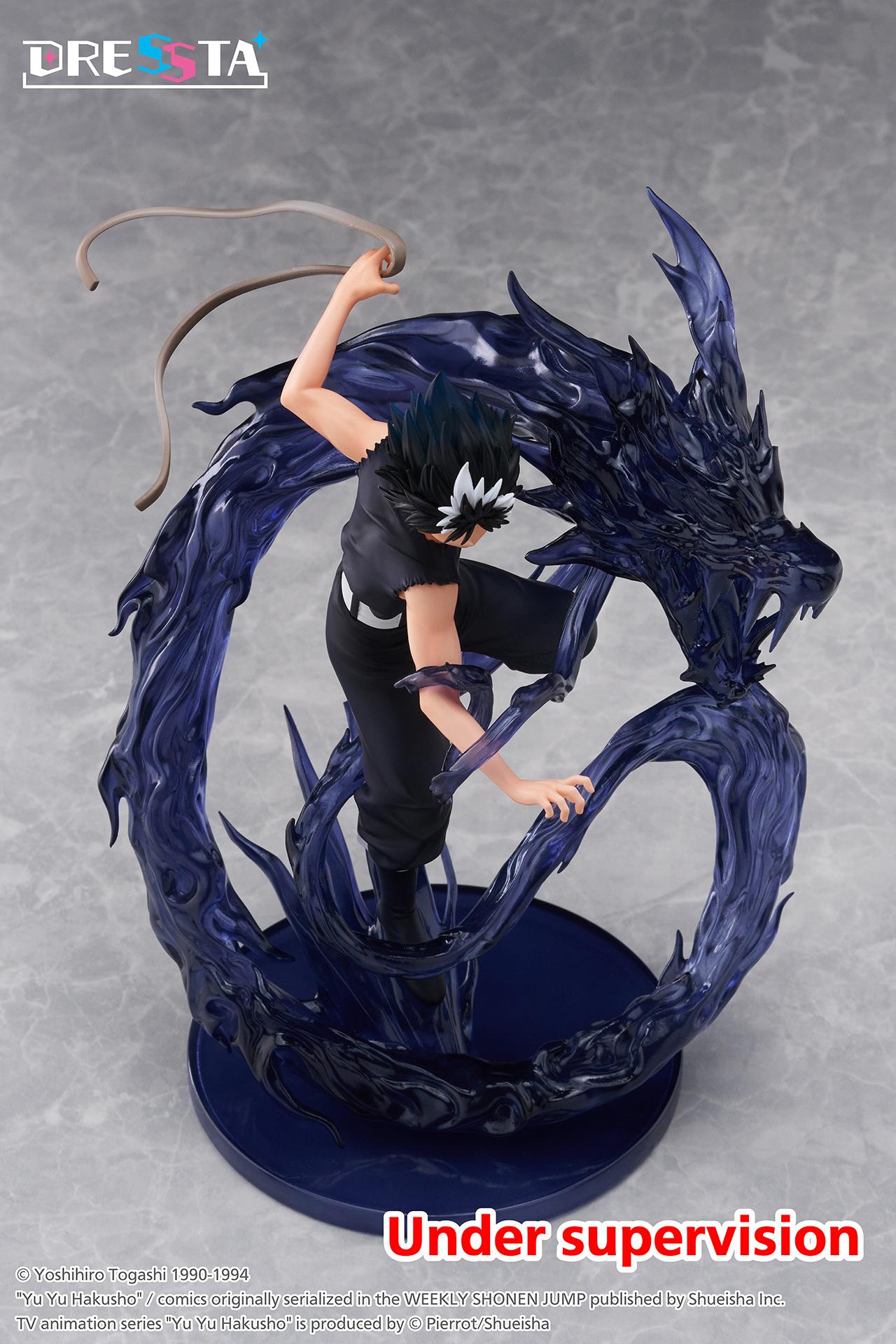 High-angle top-down perspective of Hiei figure demonstrating the swirling spiral shape of the dragon effect base.