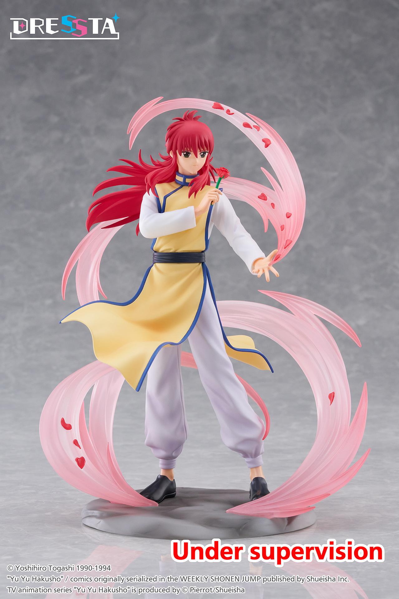 Full-body front angle of Kurama standing poised with his signature rose and sweeping clear pink wind effect parts.