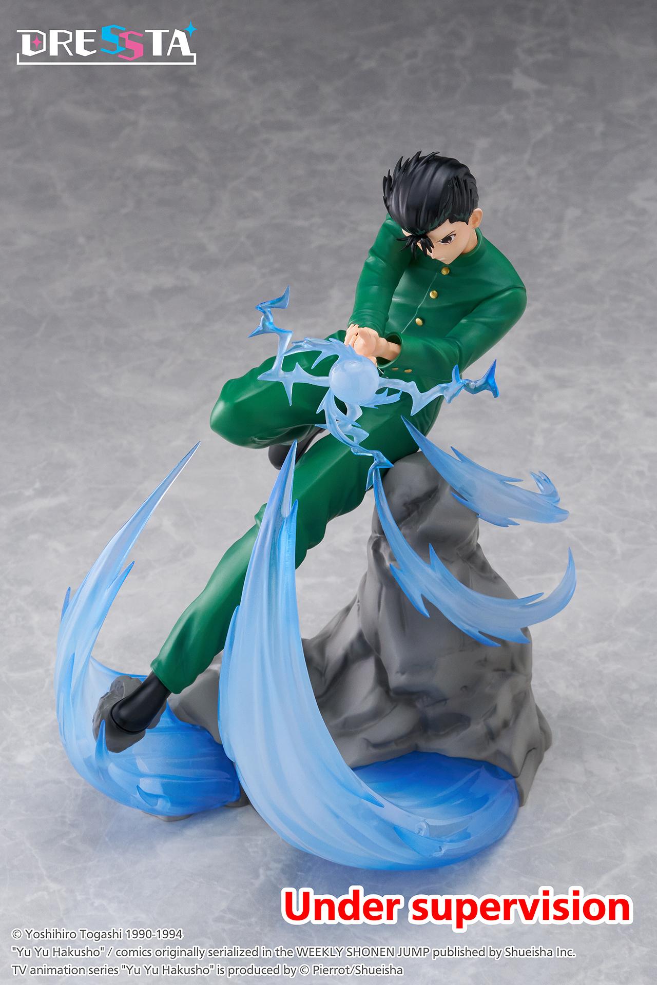 High-angle perspective of the Yusuke Urameshi DRESSTA figure displaying dynamic pose and rising floor effects.