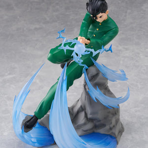 High-angle perspective of the Yusuke Urameshi DRESSTA figure displaying dynamic pose and rising floor effects.