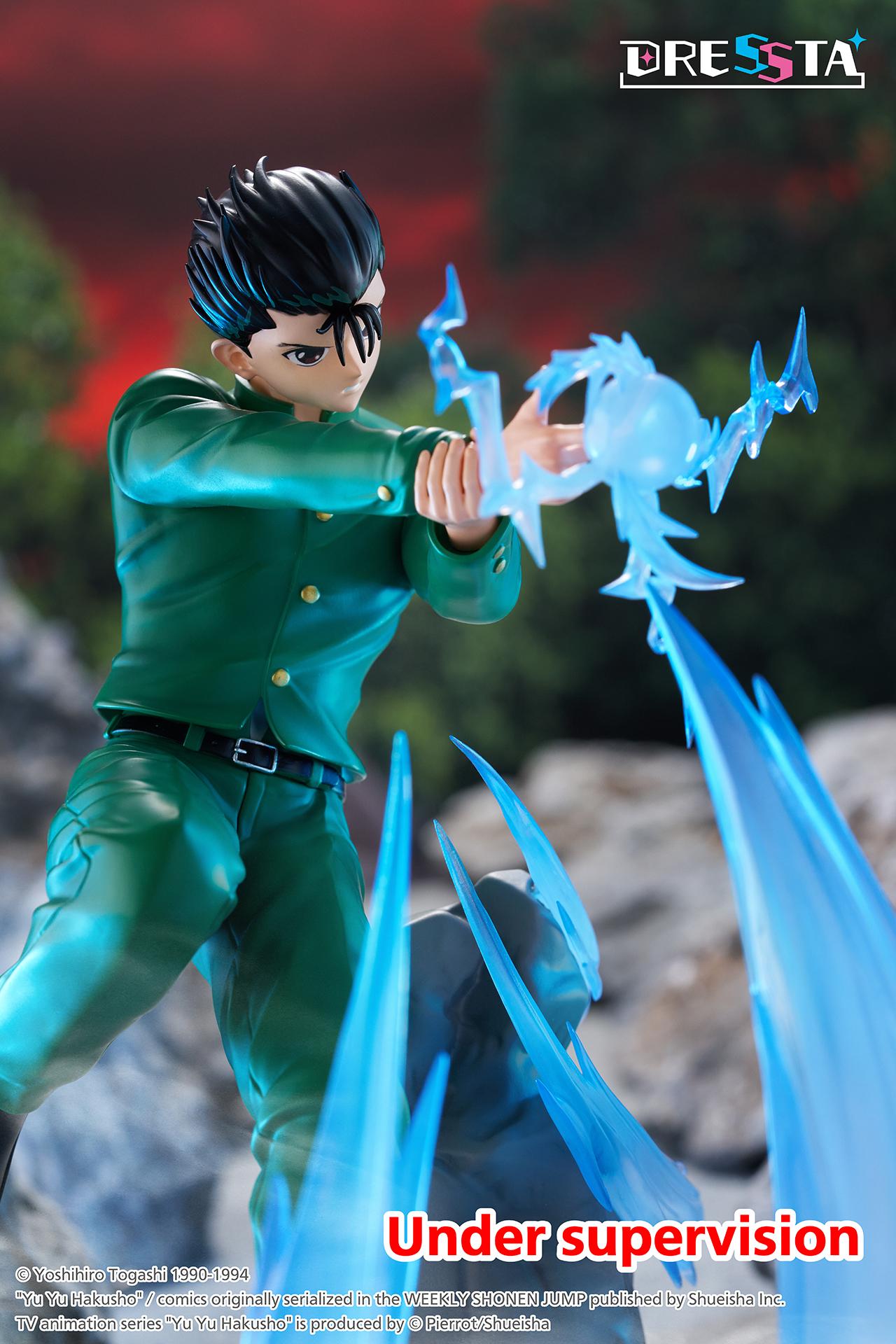 Side view action shot capturing Yusuke Urameshi extending two hands to focus Spirit Gun power.