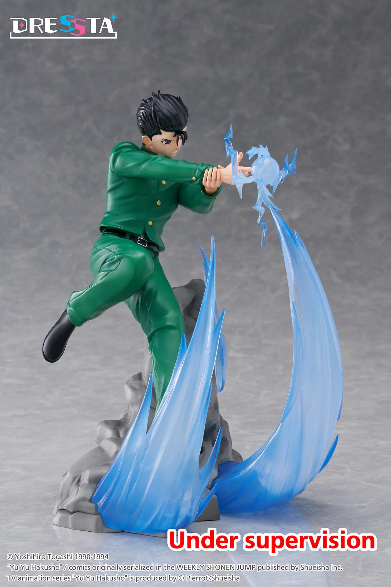 Right side profile view of Yusuke Urameshi aiming the Spirit Gun blast with clear rising aura effects.