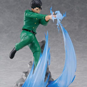Right side profile view of Yusuke Urameshi aiming the Spirit Gun blast with clear rising aura effects.
