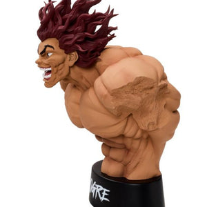 Side profile view of Taito Kuji Yujiro Hanma bust figure displaying intense facial expression and muscular shoulder sculpt