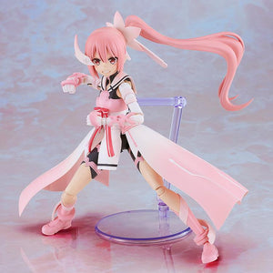 Action-ready combat pose of the Yuki Yuna model kit throwing a punch forward, featuring the interchangeable gritted-teeth face plate.