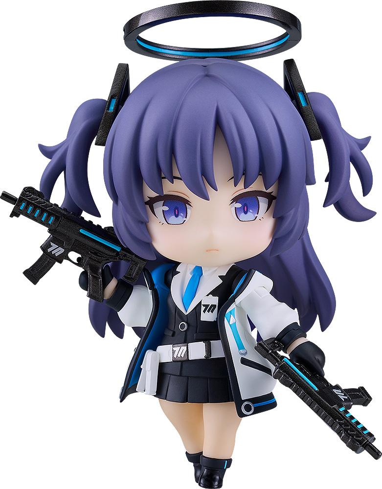 Front view of the Yuuka Hayase Nendoroid from Blue Archive wielding dual submachine guns and wearing her student council uniform.