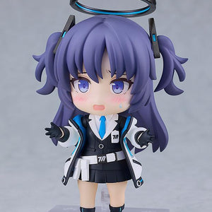 Close-up of the Yuuka Hayase Nendoroid featuring a blushing, flustered face plate and open-arm gesturing.