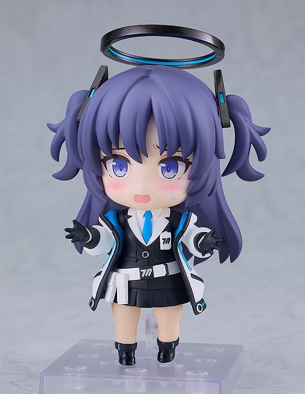 Close-up of the Yuuka Hayase Nendoroid featuring a blushing, flustered face plate and open-arm gesturing.