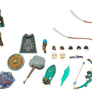 Comprehensive view of the figma Link DX Edition figure and all included accessories on a white background.