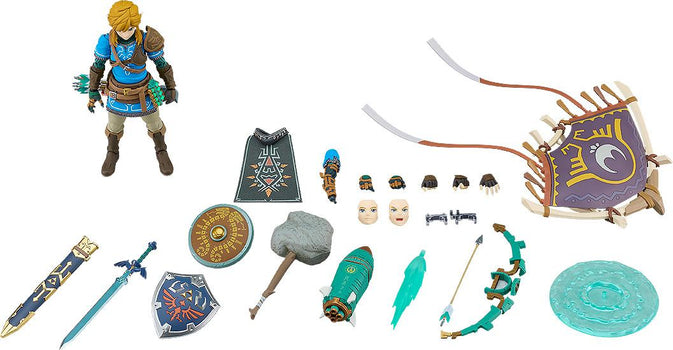 Comprehensive view of the figma Link DX Edition figure and all included accessories on a white background.