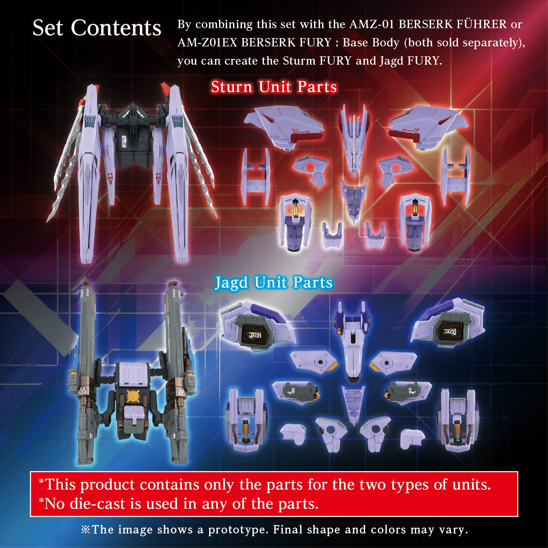Image showing the set contents, detailing the separated Sturm Unit Parts (top) and Jagd Unit Parts (bottom) for the Berserk Fury enhancement kit.