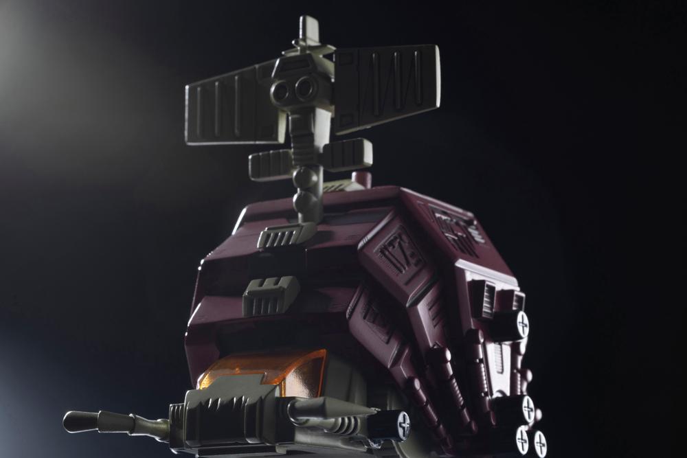 Dramatic low angle studio shot of the D-Style Gustav Moonbay Special model kit against a dark background