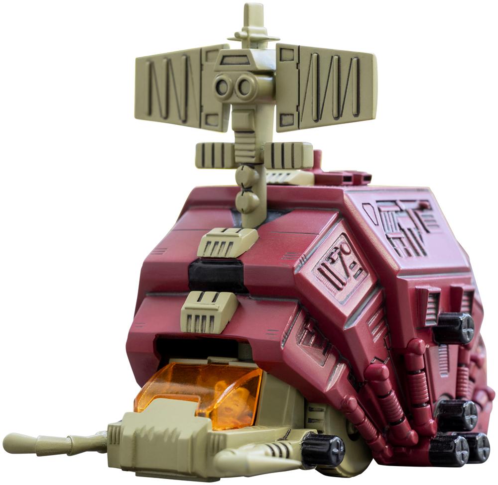 Front view of the Kotobukiya Zoids D-Style Gustav Moonbay Special model kit showing orange canopy and radar antenna