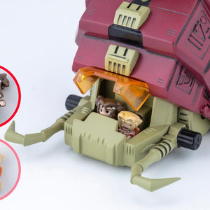 Detailed close-up view of painted Moonbay and Fine mini pilot figures seated inside the open Gustav cockpit