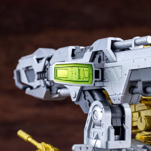 Close-up of the clear green targeting sensor part on the custom beam launcher of the Dark Horn Harry Special.
