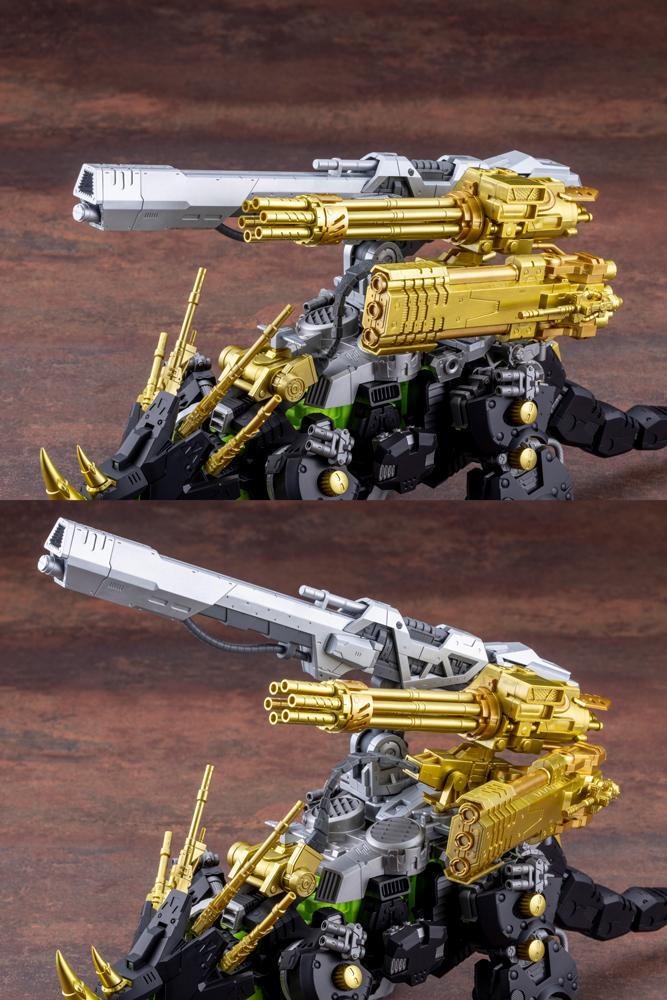 Elevation articulation angles of the custom golden Gatling cannon mounted on Dark Horn Harry Special.